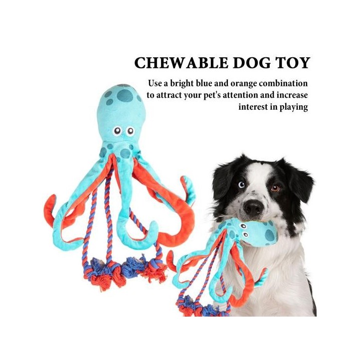 Hundespielzeug in Plüschform mit Oktopus, robustes Kauspielzeug für Hunde für aggressive Kauer, Oktopus-Tauziehspielzeug aus