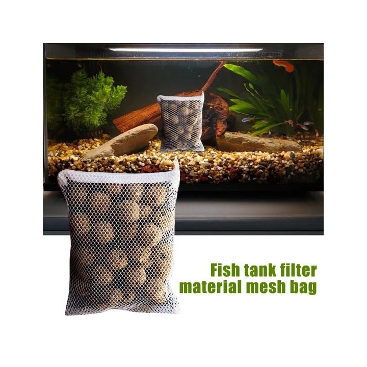 2 Stück Aquarium-Filtermedienbeutel, Fischtank-Filternetzbeutel mit Reißverschluss für Aktivkohle-Biofilterbälle, Keramikring
