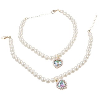 Dekorative Haustier-Perlenkette, Kunstperlen/Metall, bunte Strasssteine, Katzenhalsband, verstellbar, Katzenherz-Diamant-Hals