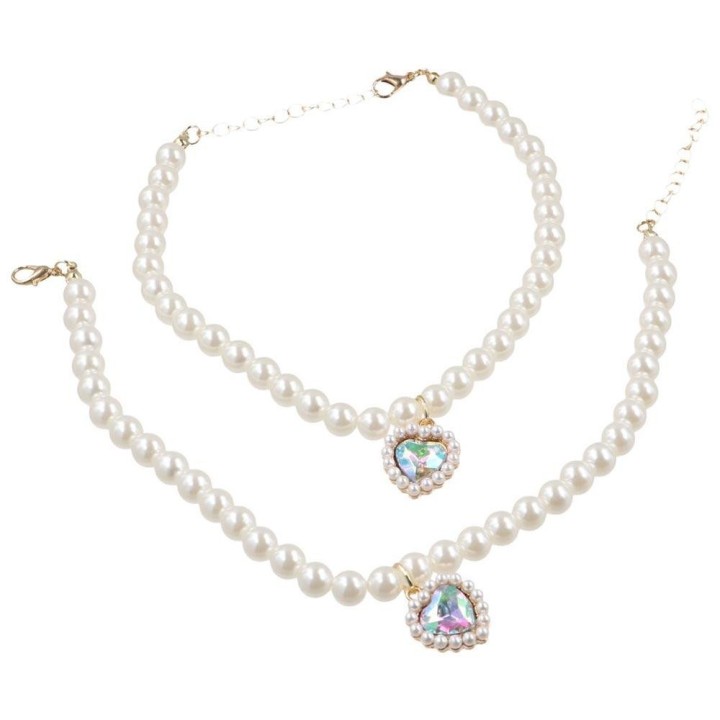 Dekorative Haustier-Perlenkette, Kunstperlen/Metall, bunte Strasssteine, Katzenhalsband, verstellbar, Katzenherz-Diamant-Hals