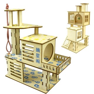 Hamster-Versteck aus Holz, kleine Tiere, mehrstöckige Villa, Kletter-Dekoration, Spielzeug E