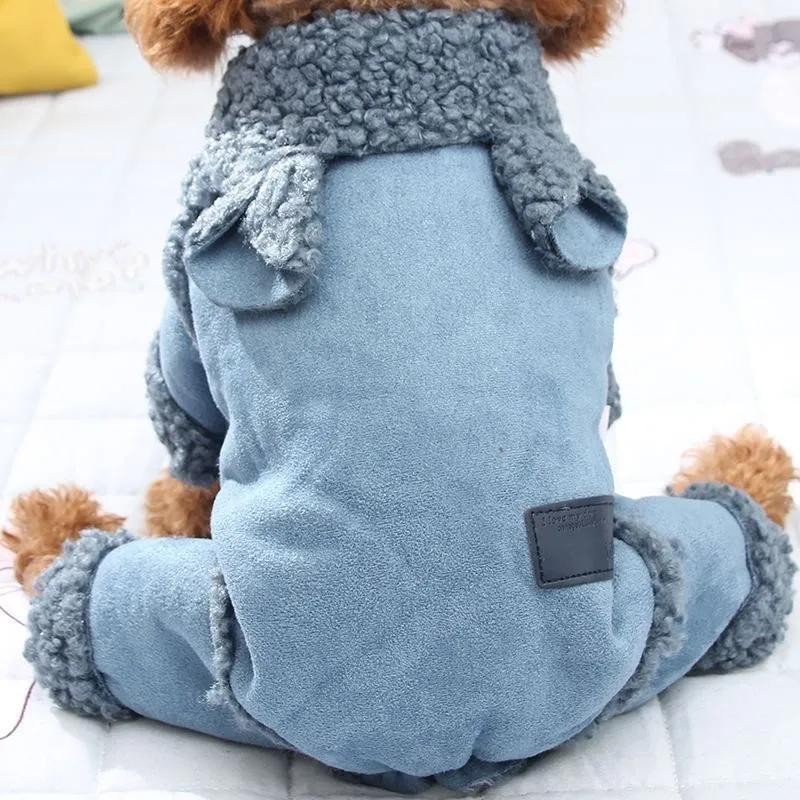 Hund Winter verdickte warme Kleidung Haustier vier Beine Kleidung XL blau