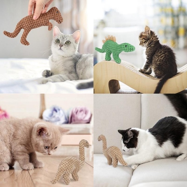 Haustierspielzeug in Dinosaurierform, interaktives Quietschspielzeug für kleine Hunde, Welpen, Katzen, bissfestes Kauspielzeu