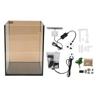 Glasaquarium-Set, LED-Clip-Licht, sicher, leise, schwarze Baumwollfilterung, kostenloser Wasserwechsel, kleine Fische