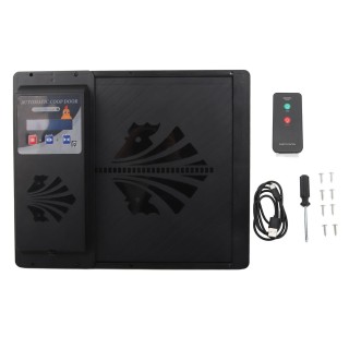 Automatischer Hühnerstalltüröffner mit USB-Anschluss, 3-in-1-Lichtsensor, Fernbedienung und Zeitsteuerung schwarz