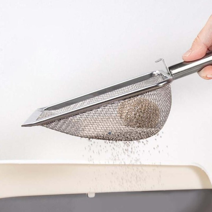 Katzenstreuschaufel aus Edelstahlgewebe, langlebiger Katzenstreureiniger, Eckschaufel, Katzenstreuschaufel, Reinigungswerkzeu