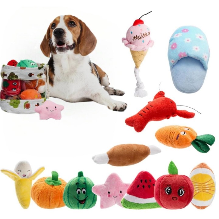 Hunde-Stimmspielzeug, Plüschspielzeug für Hunde, gefülltes Hundespielzeug mit Quietschgeräusch, 12 Stück Hundespielzeug rot