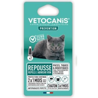 Anti-Floh - VETOCANIS - Wirksamer 2 x 1 Monat Schutz für Kätzchen, 2 Pipetten