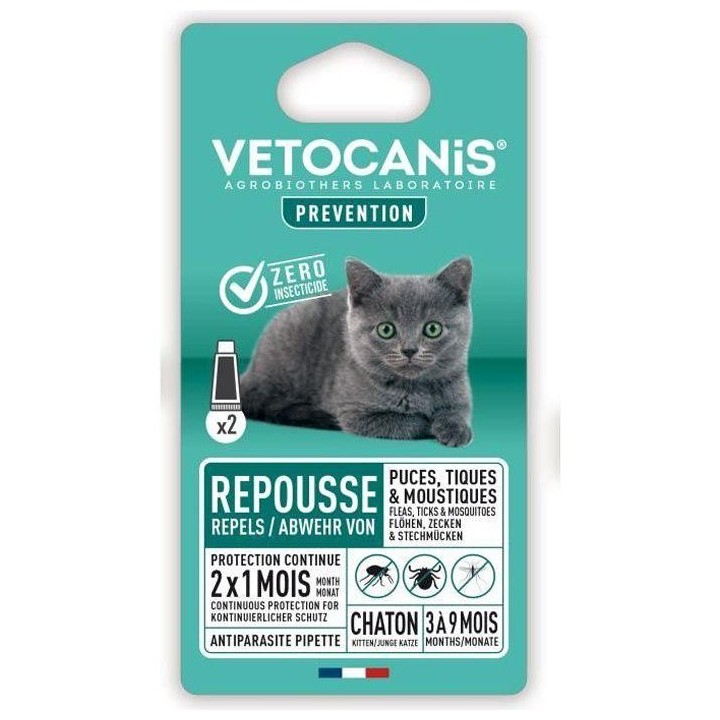 Anti-Floh - VETOCANIS - Wirksamer 2 x 1 Monat Schutz für Kätzchen, 2 Pipetten