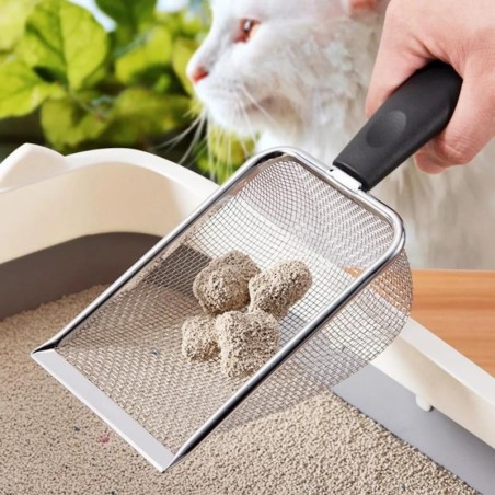 Katzenstreuschaufel aus Stahl – ergonomisch und leicht zu reinigen für Katzen und Hunde, robustes und elegantes Design, langl