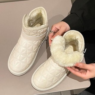 1 Paar Schneestiefel, Plüsch, warm, rutschfest, Winterschuhe, Gummi, flache Sohlen, Baumwoll-Booties 36 beige