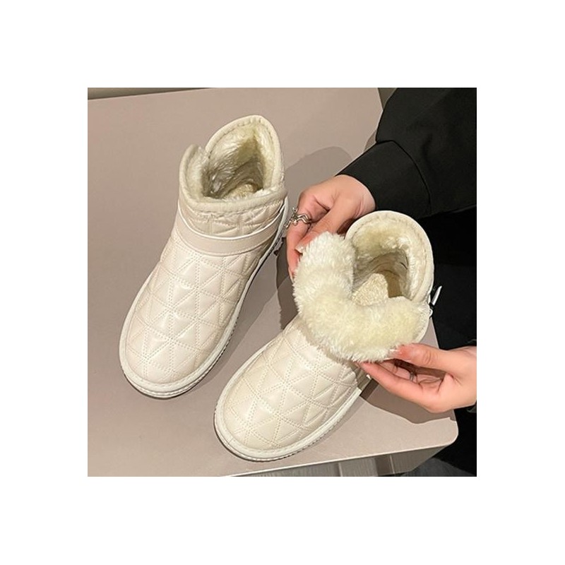 1 Paar Schneestiefel, Plüsch, warm, rutschfest, Winterschuhe, Gummi, flache Sohlen, Baumwoll-Booties 36 beige