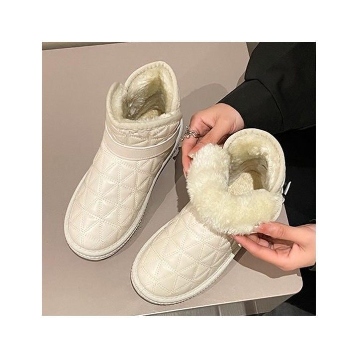 1 Paar Schneestiefel, Plüsch, warm, rutschfest, Winterschuhe, Gummi, flache Sohlen, Baumwoll-Booties 36 beige