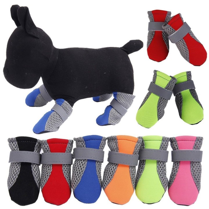 4-teiliges Set Hundeschuhe mit rutschfester, weicher Sohle, atmungsaktivem Mesh und verstellbaren Riemenstiefeln S orange