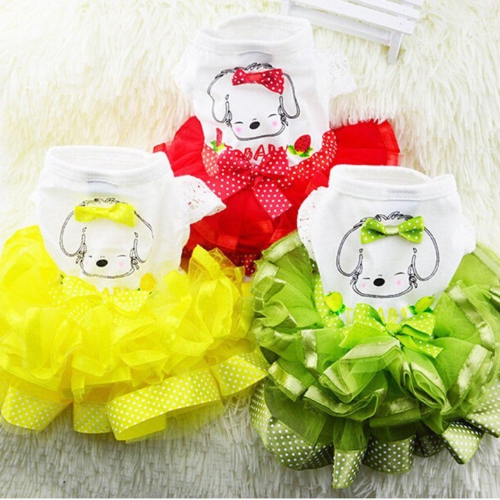 Frühling und Sommer Hund Kleid Haustier flauschigen Obst Rock Größe Hund Kleid liefert Haustier Kleidung XS grün