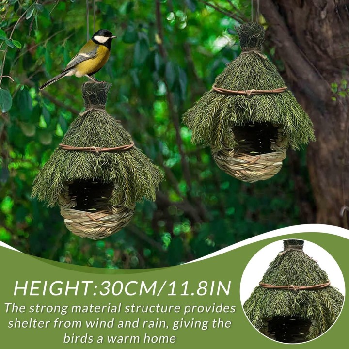 Strohvogel, handgewebte Vogel-Gartendekoration. One Size grün