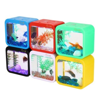 5 Farben Fischbox mit Licht, kreatives, abnehmbares Mini-Gehäuse, Aquarium-Aquarium-Zubehör blau