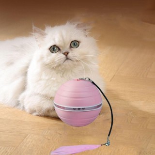 with Feather and Light Interactive Cat Ball Toy Rechargeable Self-playing Cat Ball  Indoor no Light silber