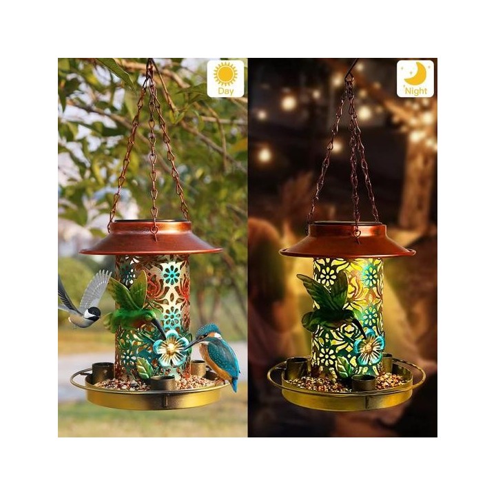 Vogelfutterstation mit Licht, hohles Muster-Design, solarbetrieben, Kolibri-Futterhalter, Laterne