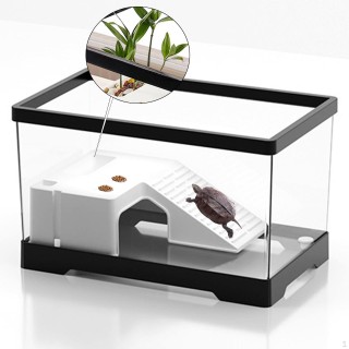 Aquarium Schildkröte Tank mit Multifunktionsbereich Hermit Wärmerampe Reptilien Lebensraum Medium Black