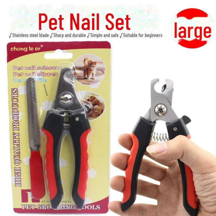 Haustierpflegeset: Nagelknipser für Hunde und Katzen mit Schere und Feile Large rot