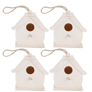 4Pcs Mini Holz Vogel Haus Hängen Vögel Nester Ornamente für Outdoor Garten Balkon Hof