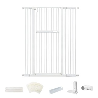 RAKU Haustierhöhe mit Zaunspannung, hohe Einbaubreite, Hunde-Ausbruchschutz, Babygitter, Einbaubreite, Tor, Katze, 155 cm, Tü