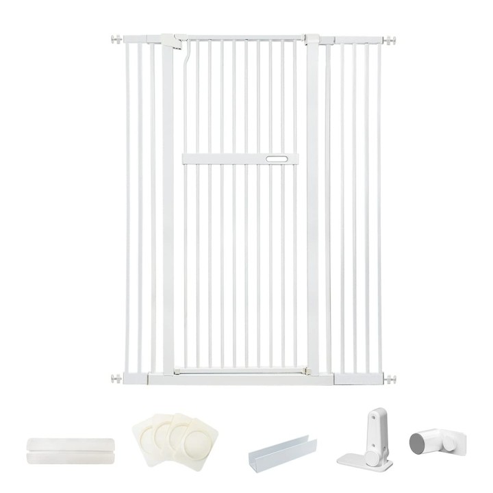RAKU Haustierhöhe mit Zaunspannung, hohe Einbaubreite, Hunde-Ausbruchschutz, Babygitter, Einbaubreite, Tor, Katze, 155 cm, Tü