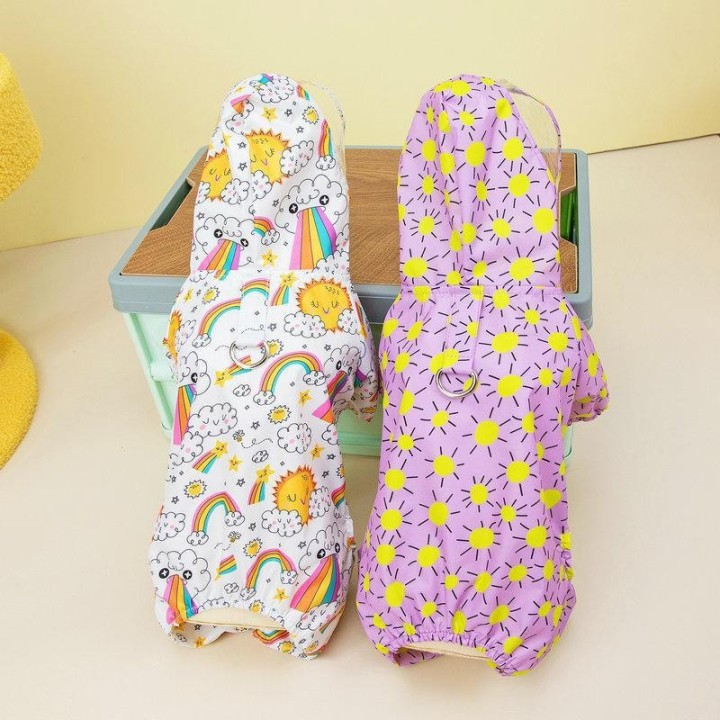 Neuer Regenmantel für kleine Hunde mit Cartoon-Wolke und vierbeinigem Motiv – Teddy Bichon Haustierbekleidung XL