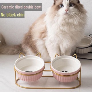 Kippsicherer Keramik-Doppelnapf mit erhöhtem Ständer für Katzen und Hunde – Nackenschutz und Kippschutz, kostenloser Versand