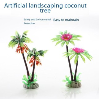 Aquarium Dekoration Set: Kokosnussbaum und künstliches Wassergras als Dekoration für Aquarien small chrysanthemum