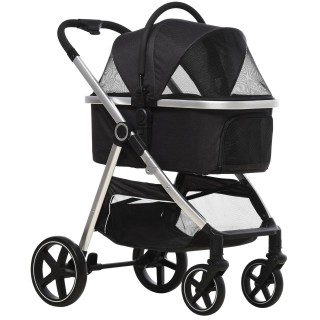 Hundewagen, 2 in 1 Hundetrolley mit Kissen faltbarer Hundebuggy Schwarz