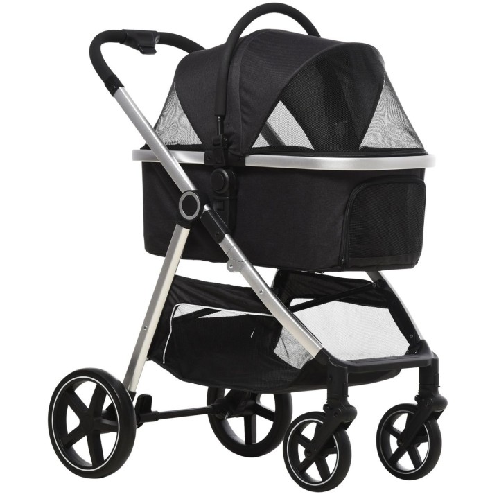 Hundewagen, 2 in 1 Hundetrolley mit Kissen faltbarer Hundebuggy Schwarz