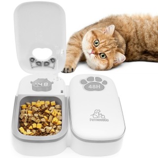 PeTnessGO Automatischer Futterspender mit Timer für Katzen und Hunde, Doppelnapf, 350 ml, großes Fassungsvermögen, Behälter f