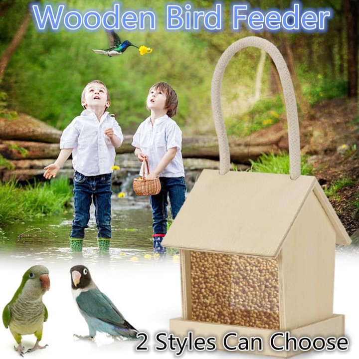Wild Bird Wooden Feeder Hanging Feeders View Window For Garden Yard Decorati khaki