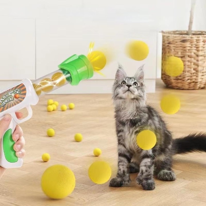 Starten Sie das Training Katzenspielzeug Interaktive Shooter-Pistole Teaser Plüschball Haustier Kreative Spiele Stretch Mini