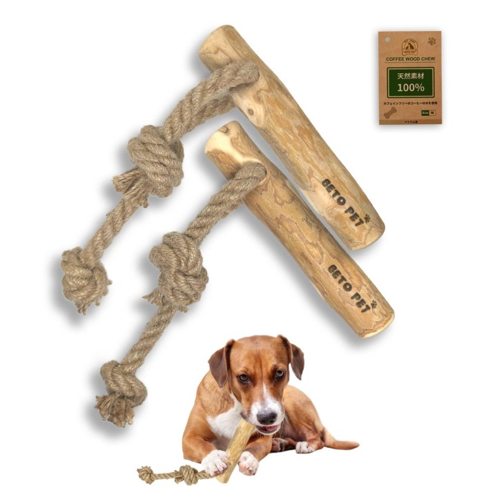 BETO PET Hergestellt in Vietnam, Kaffeeholz, Hanfseil, Kauspielzeug für Hunde, Ziehspielzeug, Naturholz, Kaffeeholz, koffeinf