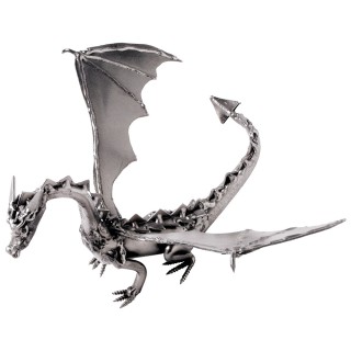 Fauchender und fliegender Drache als Metallfigur von Hinz und Kunst
