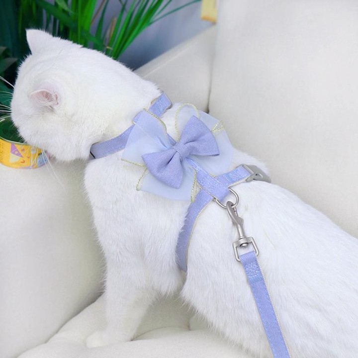 Prinzessinnen-Set aus Hunde- und Katzengeschirr und Leine mit Spitze und Schleife, Haustiergeschirr, Weste, Katzenzubehör, ve
