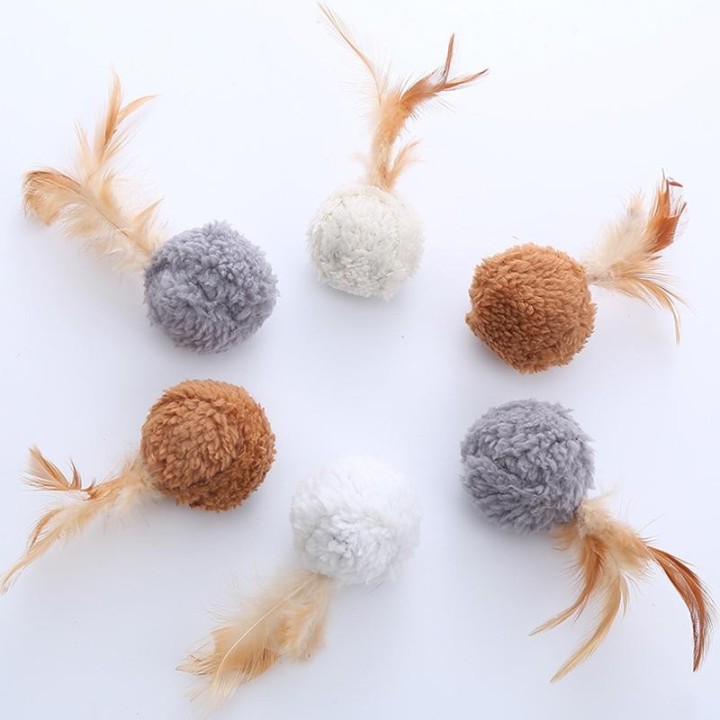 3 teile/los Katze spielzeug plüsch ball mit federn interaktive spaß chase pet liefert