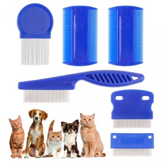 Home Pet Animal Care Flohkamm für Katze Hund Haustier Edelstahl Komfort Floh Haarkamm Floh Zeckenkamm 6 stücke blau