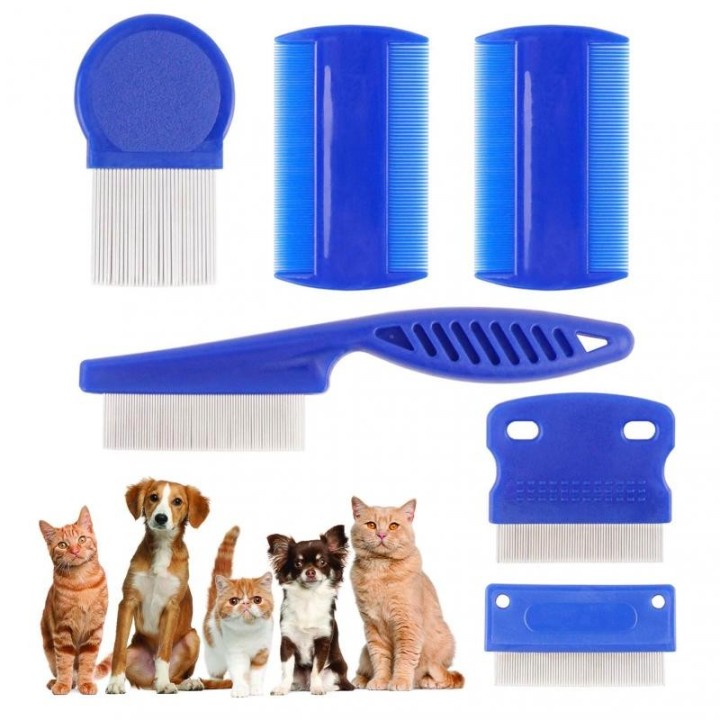 Home Pet Animal Care Flohkamm für Katze Hund Haustier Edelstahl Komfort Floh Haarkamm Floh Zeckenkamm 6 stücke blau