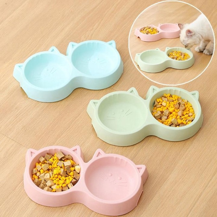 Rutschfester Doppelnapf für Haustiere, umweltfreundliches PP-Material, Cartoon-Katzengesichtsform, Futter- und Wassernapf, Fu