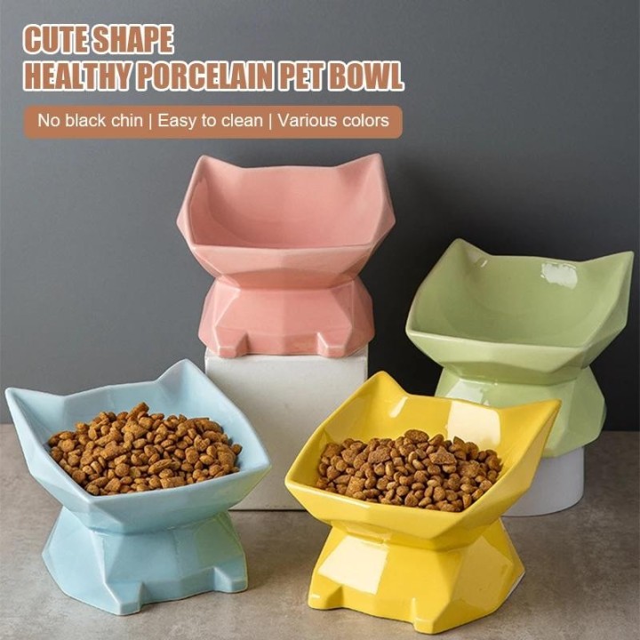 Katzennapf Rautenförmiger Katzenohr-Hundefutternapf mit hohem Fuß Nackenschutz Futter- und Wassernapf aus Keramik Futterzubeh