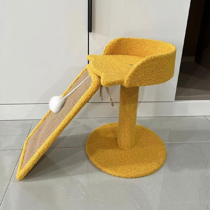 Katzenturm mit Ballspielzeug und Kratzbrett, Indoor-Aktivitätszentrum gelb