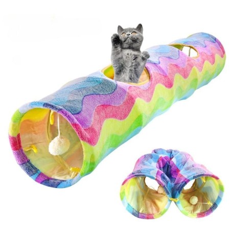 Flanell-Regenbogenkanal mit Bällen Katzenspielzeug, faltbares Trainingstunnel-Röhrenzelt, Kaninchenloch-Bohrspiel, Katzenzube