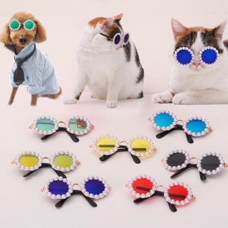 Haustierbrille mit künstlicher Perlendekoration, leichtes Fotografie-Zubehör, kleine Katzensonnenbrille, Hundebrille für Fest