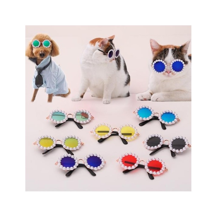 Haustierbrille mit künstlicher Perlendekoration, leichtes Fotografie-Zubehör, kleine Katzensonnenbrille, Hundebrille für Fest