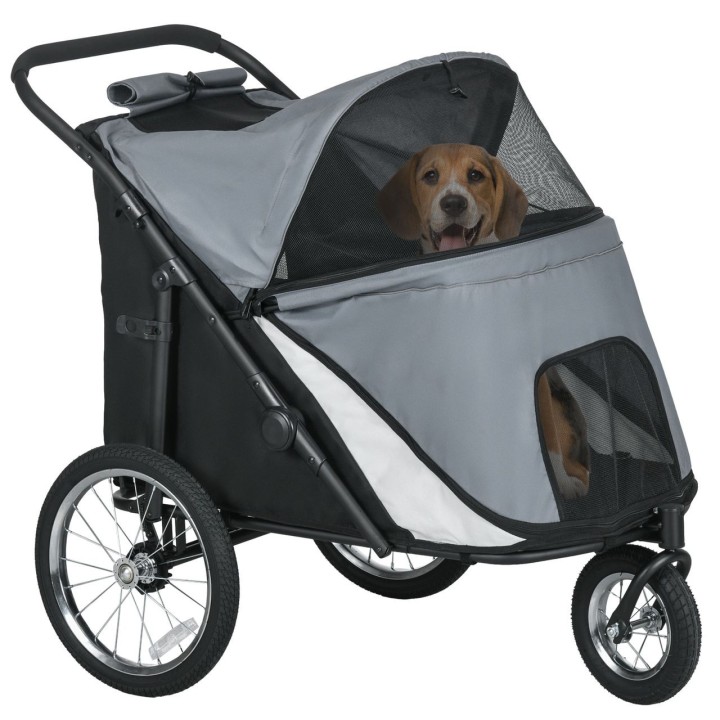 PawHut Hundewagen Hundebuggy mit Netzfenstern, Klappbar, bis 30 kg, Oxford, Grau