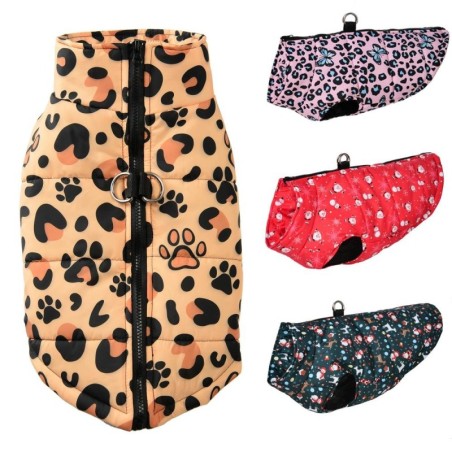 Winter-Hundekleidung für kleine und mittelgroße Hunde, wasserdicht, warm, Leopardenmuster, Weihnachtsjacke für Welpen, Mantel